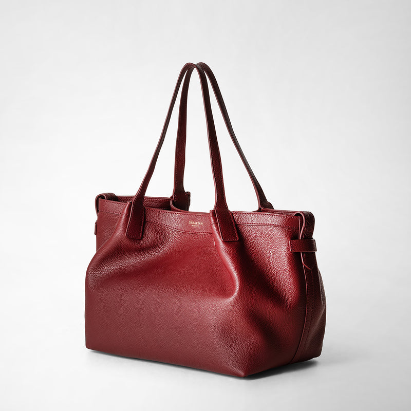 Small secret tote bag in rugiada leather - burgundy