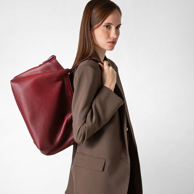Serapian Small Secret Tote Bag in Rugiada Leather, Woman, Burgundy