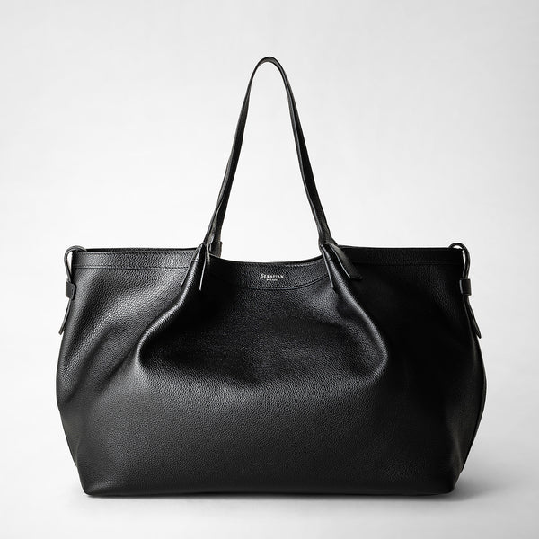 Secret tote bag in rugiada leather - black