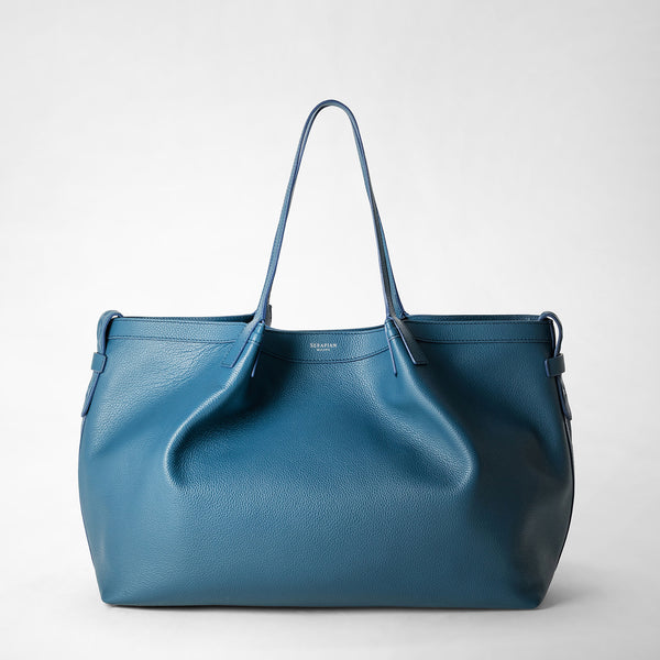 Secret tote bag in rugiada leather - blue jeans