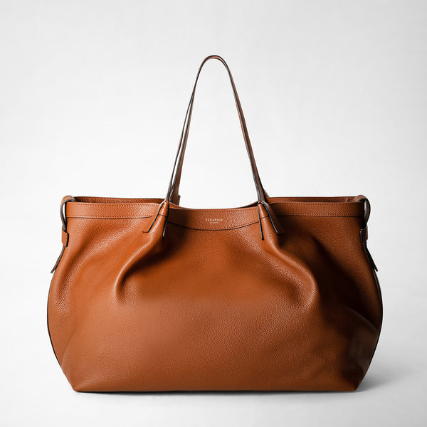 Secret tote bag in rugiada leather - cuoio