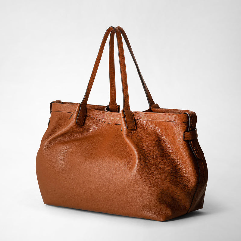 Secret tote bag in rugiada leather - cuoio