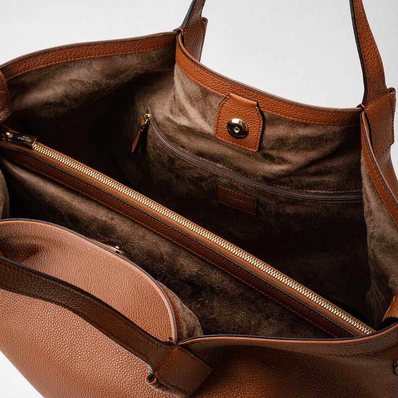 Secret tote bag in rugiada leather - cuoio