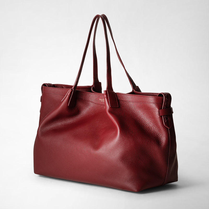 Serapian Small Secret Tote Bag in Rugiada Leather, Woman, Burgundy