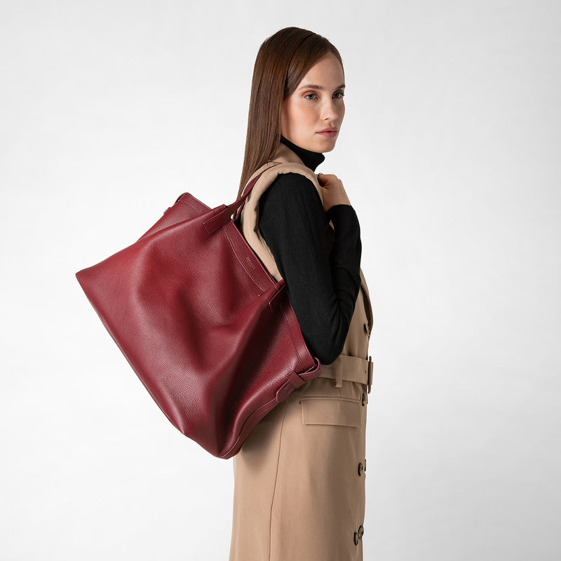Serapian Small Secret Tote Bag in Rugiada Leather, Woman, Burgundy