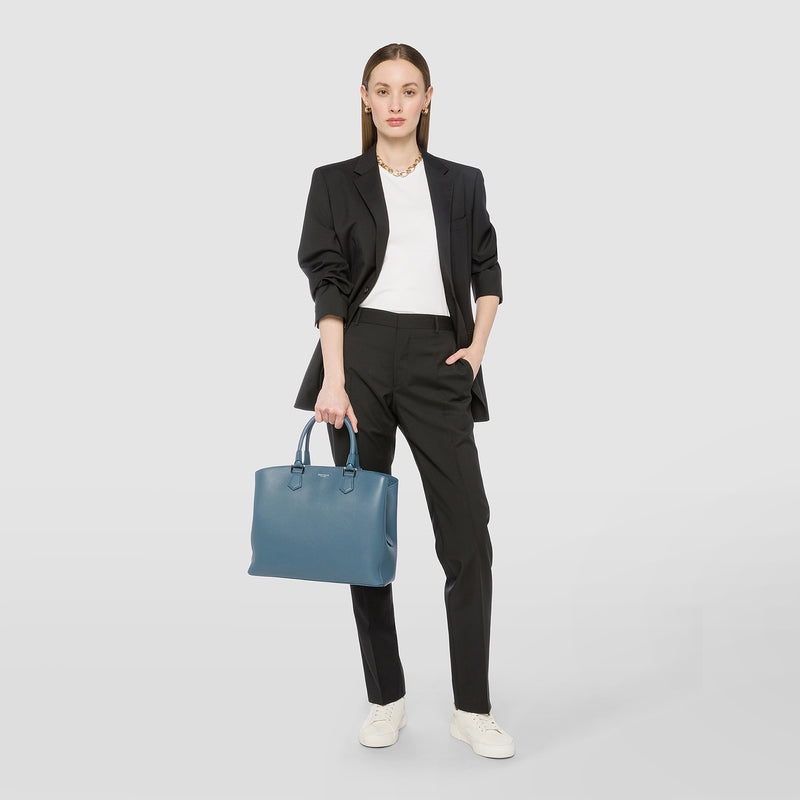 Luna handbag in rugiada leather - blue jeans