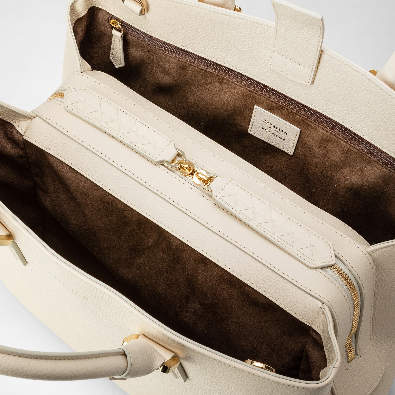 Luna leather handbag with Mosaico detail cream