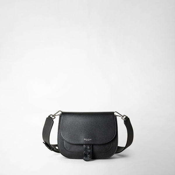 Luna crossbody bag in rugiada leather - black