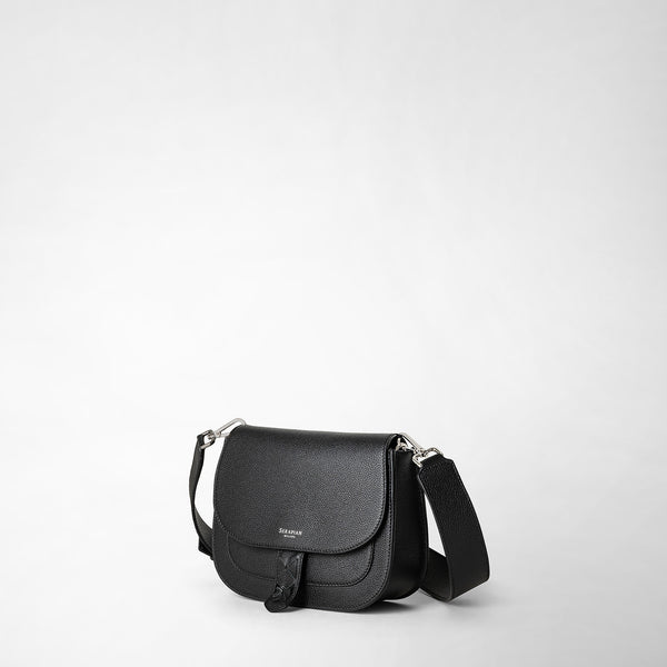 Luna crossbody bag in rugiada leather - black
