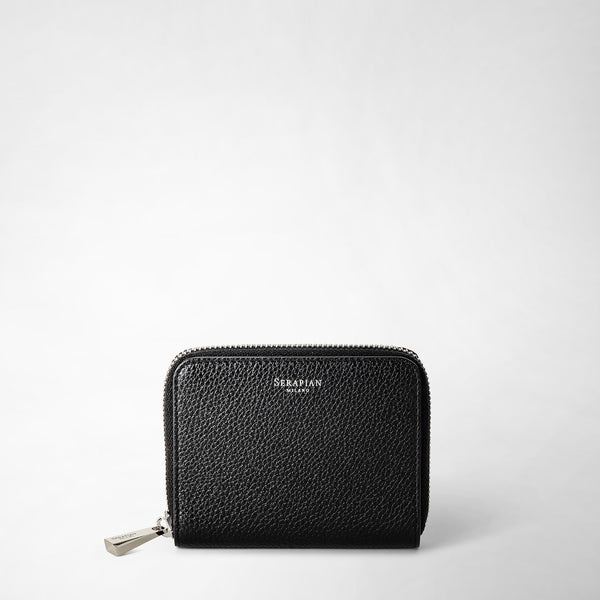 Small zip-around wallet in rugiada leather - black