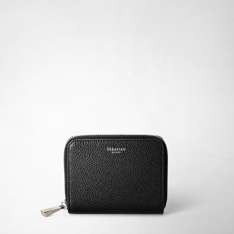 Small zip-around wallet in rugiada leather - black