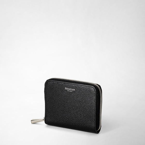 Small zip-around wallet in rugiada leather - black