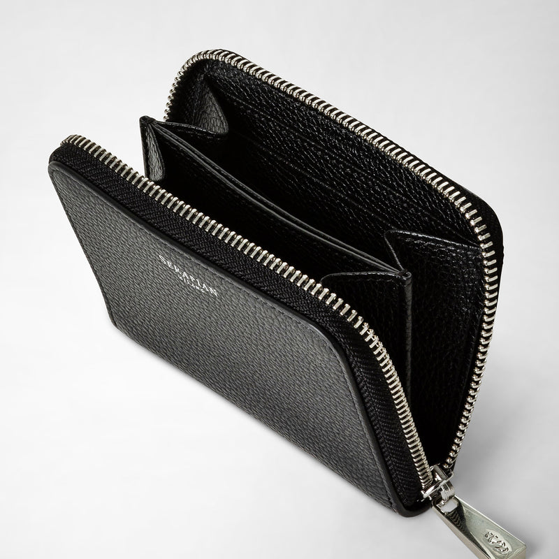 Kleine brieftasche aus rugiada-leder mit rundumreissverschluss - black