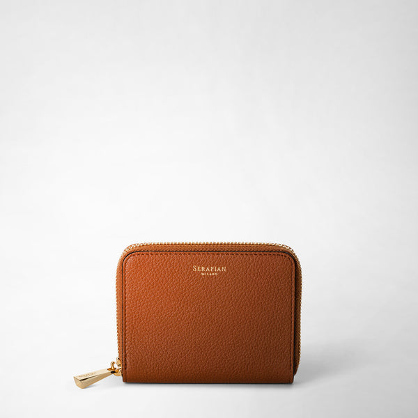 Small zip-around wallet in rugiada leather - cuoio