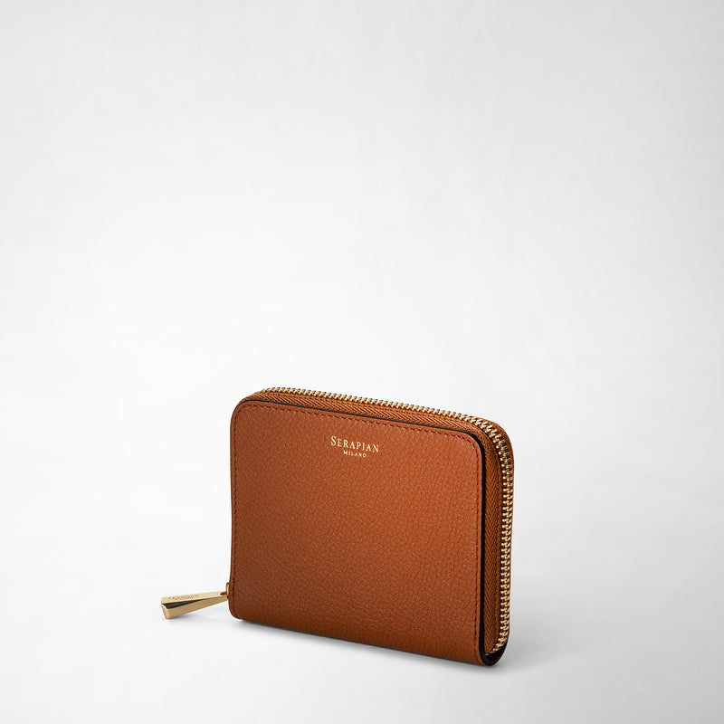 Small zip-around wallet in rugiada leather - cuoio