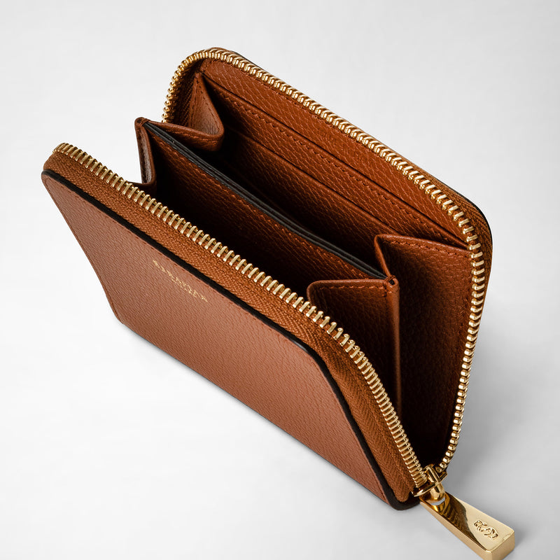 Small zip-around wallet in rugiada leather - cuoio