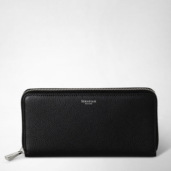 Zip-around wallet in rugiada leather black