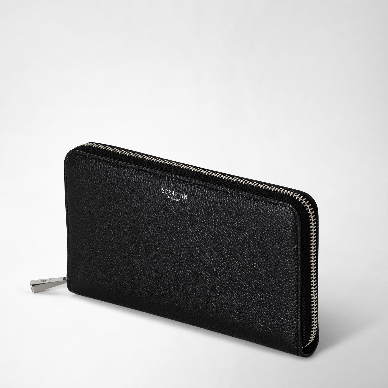 Zip-Around Wallet in Black Rugiada Leather