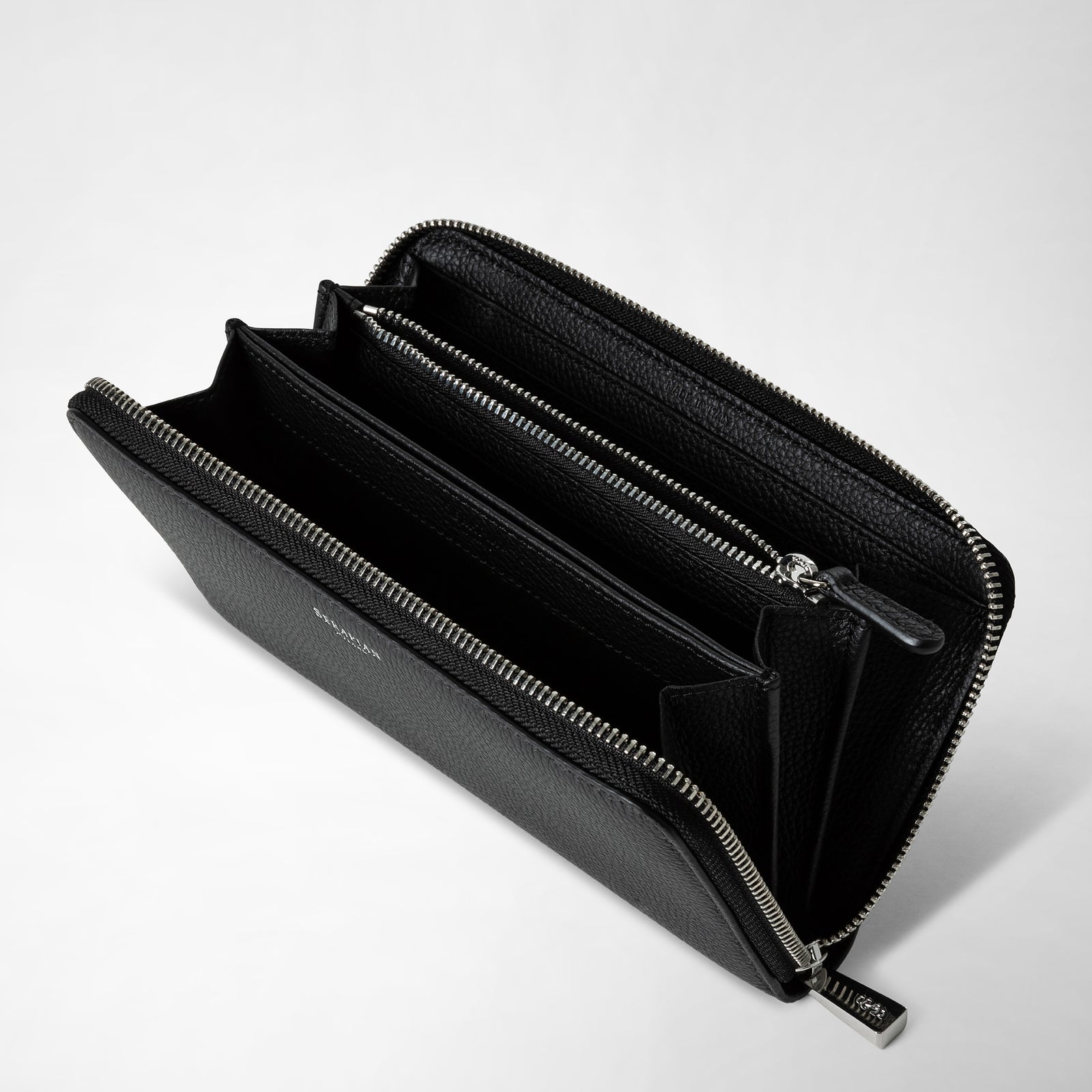 Leather zip around wallet black