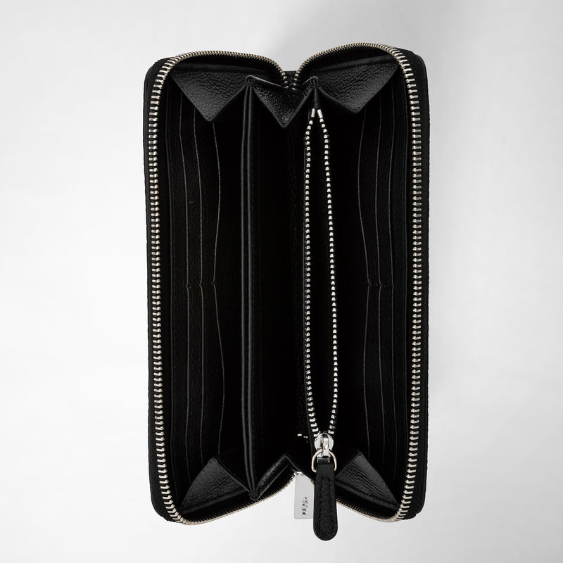 Zip-around wallet in rugiada leather - black