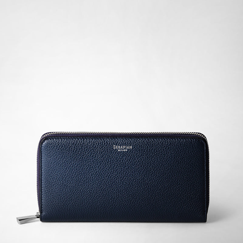 Serapian Portafoglio con zip in pelle rugiada blu navy