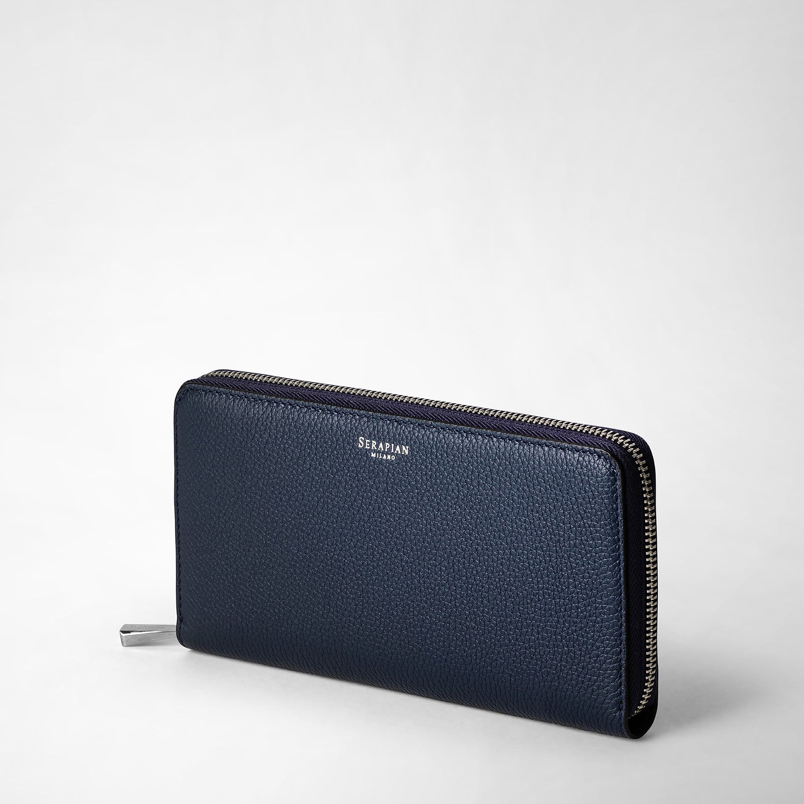Leather zip around wallet navy blue