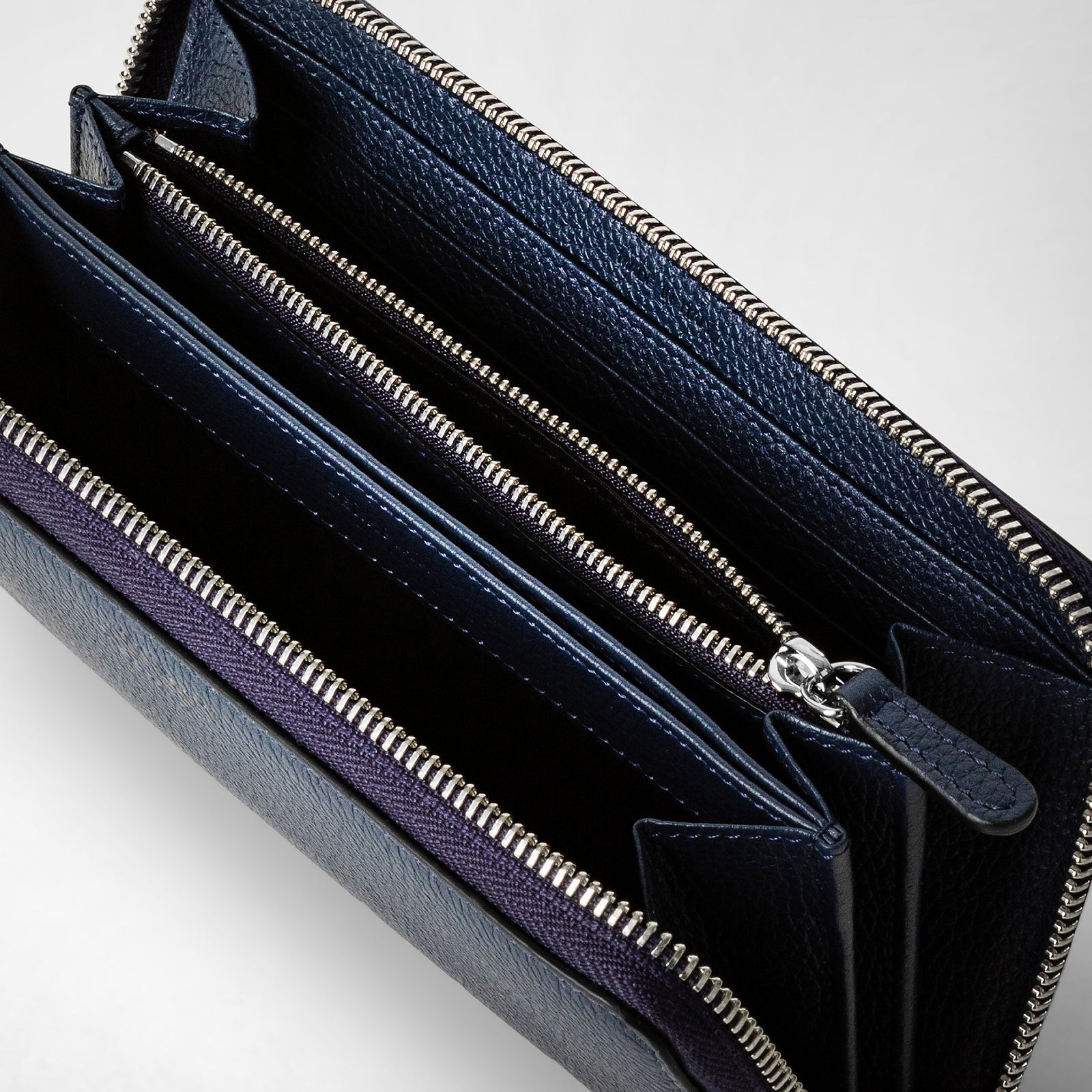 Leather zip around wallet navy blue