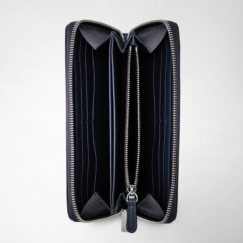 Zip-around wallet in rugiada leather - navy blue