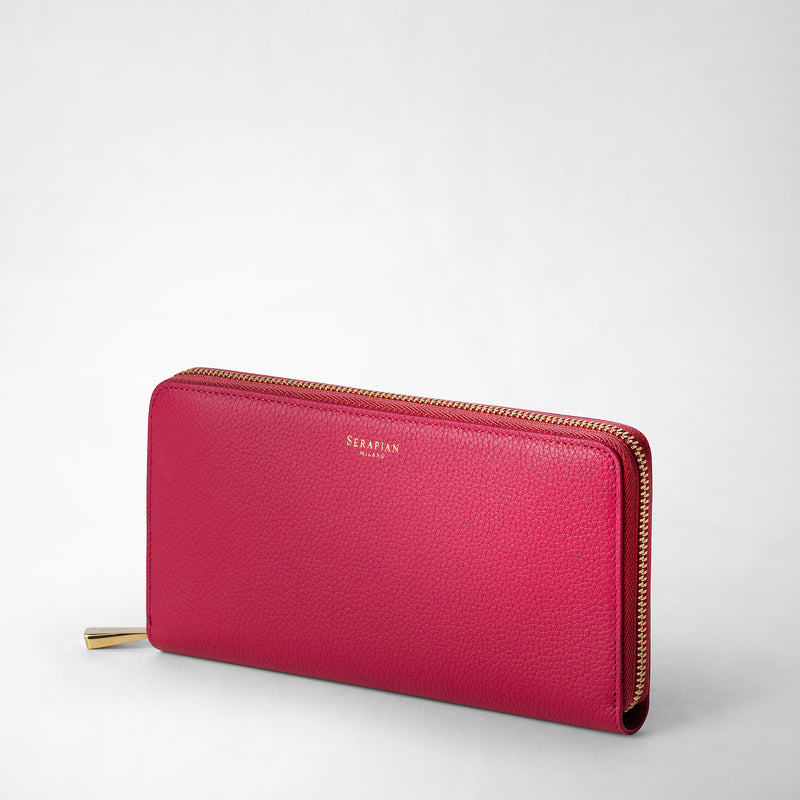 Zip-around wallet in rugiada leather - petal