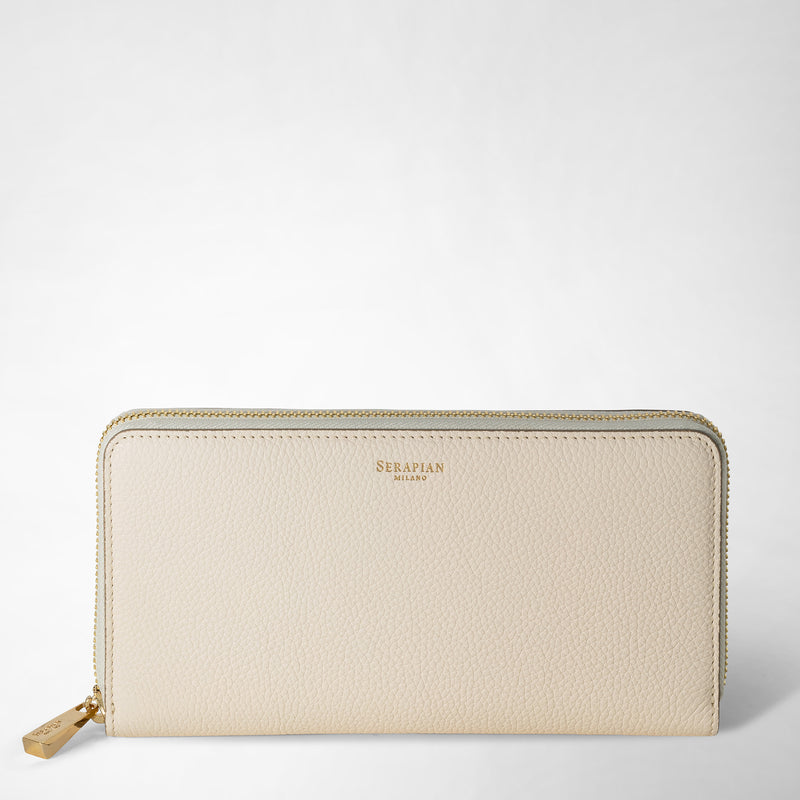 Zip-around wallet in rugiada leather - cream