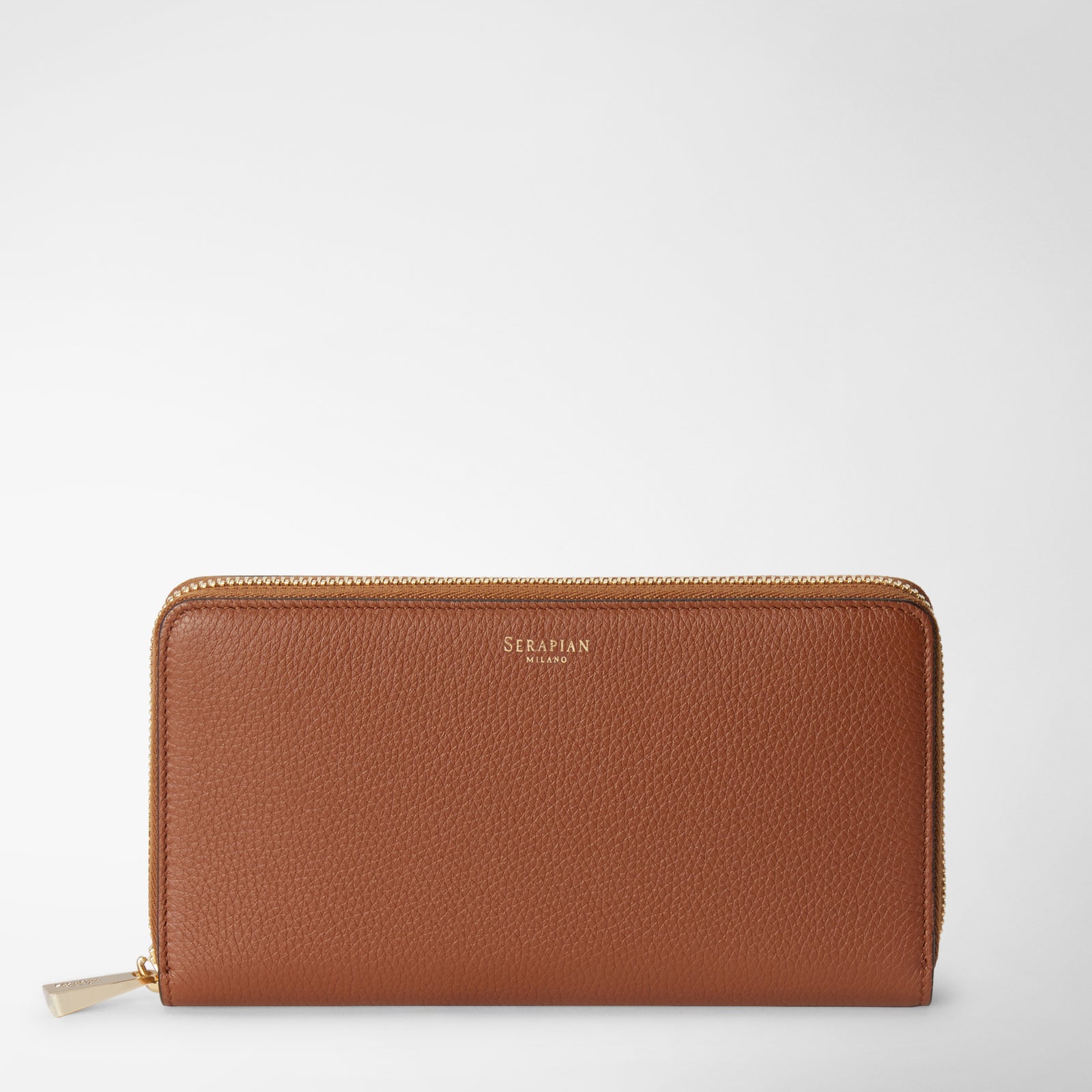 Zip-Around Wallet in Rugiada Leather — Cuoio