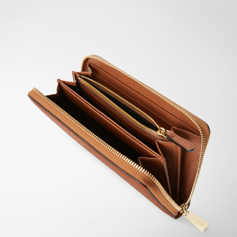 Zip-around wallet in rugiada leather - cuoio