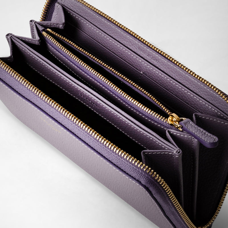 Zip-around wallet in rugiada leather - lilac