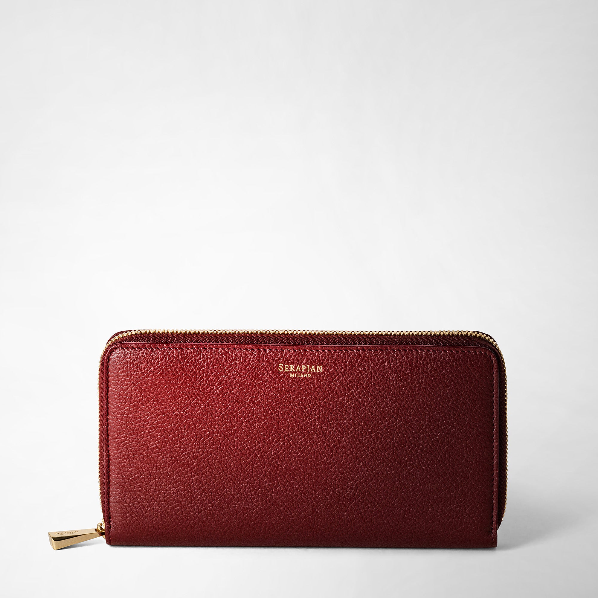Zip-around wallet in rugiada leather burgundy – Serapian Boutique Online