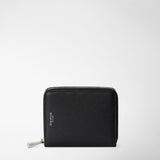 Mini zip around wallet in rugiada leather - black