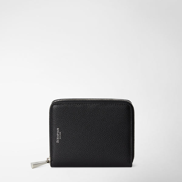 Mini portefeuille zippé sur trois côtés en cuir rugiada - black