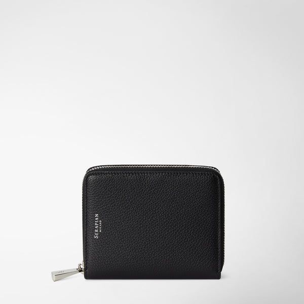 Mini zip around wallet in rugiada leather - black