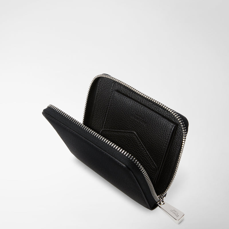 Mini zip around wallet in rugiada leather - black