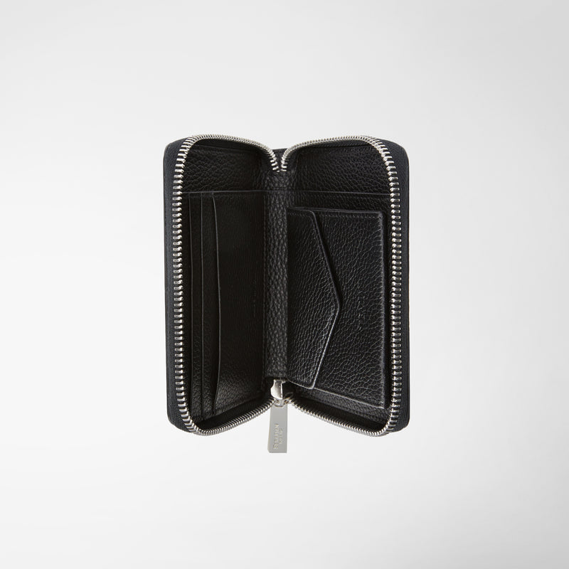 Mini zip around wallet in rugiada leather - black