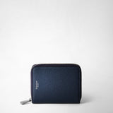 Mini zip around wallet in rugiada leather - navy blue