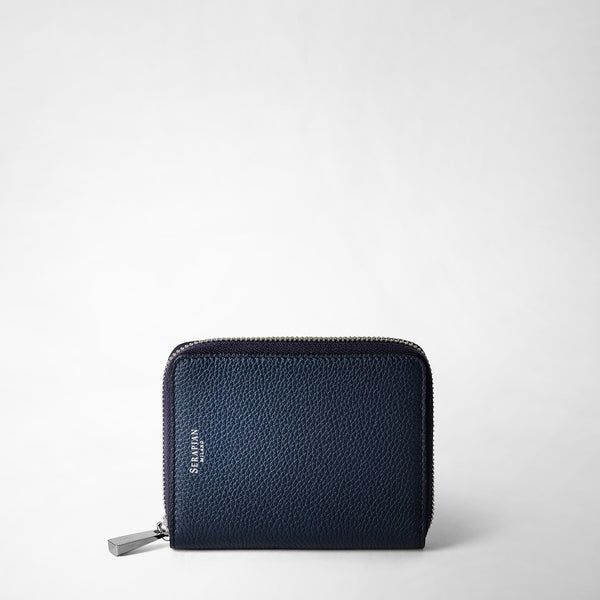 Mini-portefeuille zippé sur trois côtés en cuir rugiada - navy blue