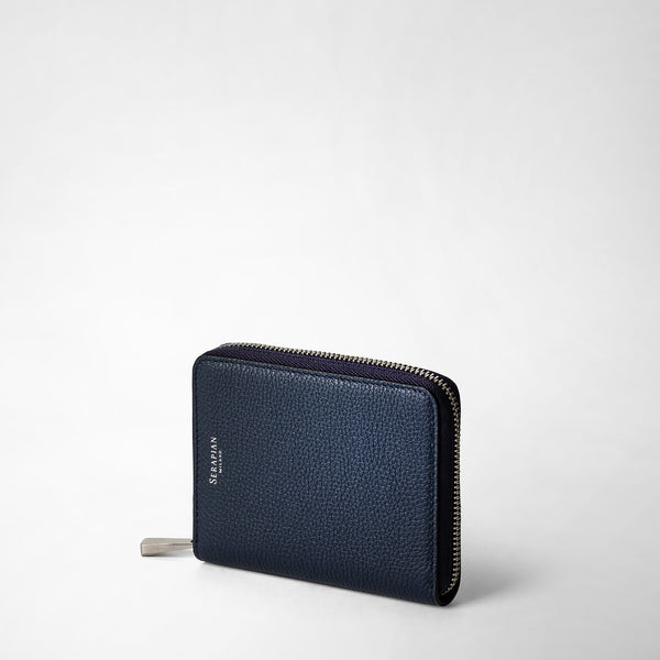 Minigeldbörse aus rugiada-leder mit rundumreissverschluss - navy blue