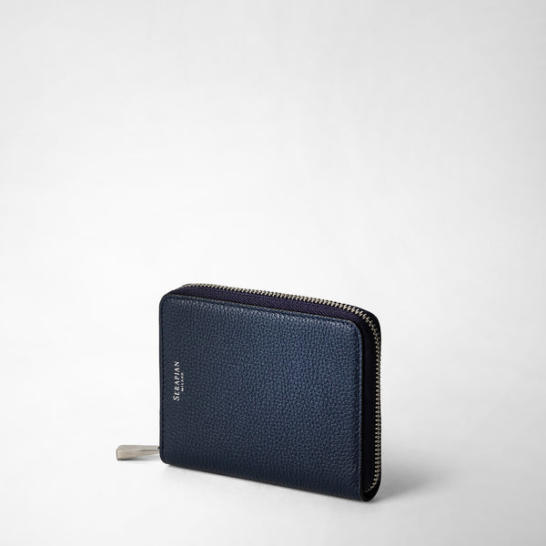 Mini zip around wallet in rugiada leather - navy blue