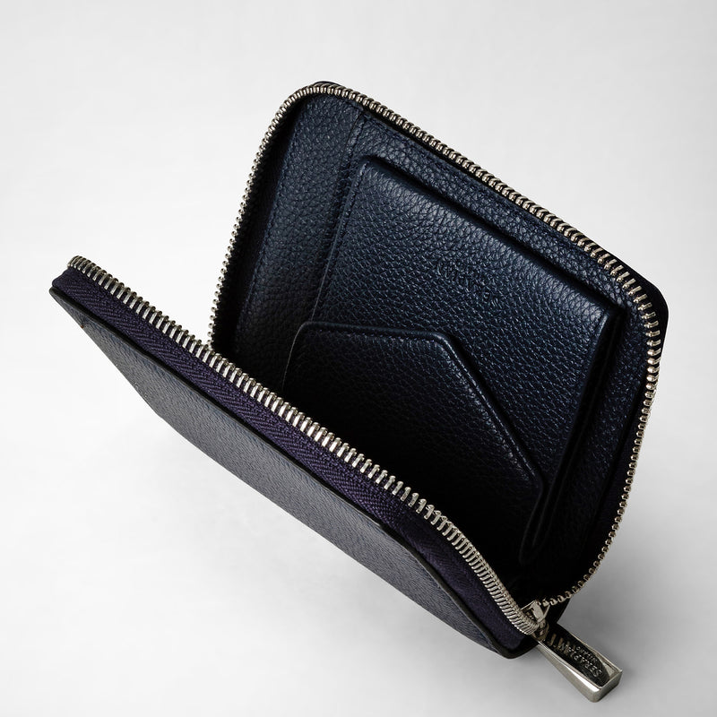 Mini zip around wallet in rugiada leather - navy blue