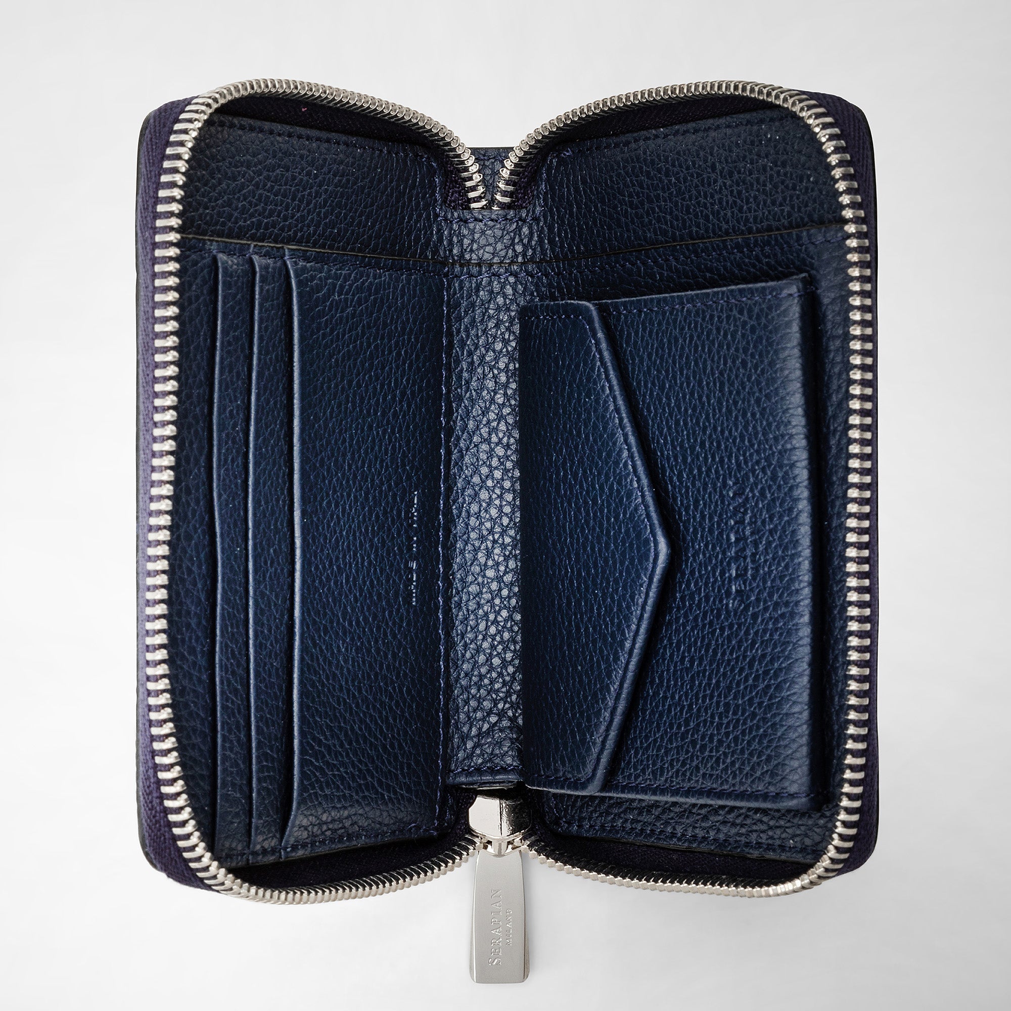 Women's Mini Zip Wallet in Navy Rugiada Leather