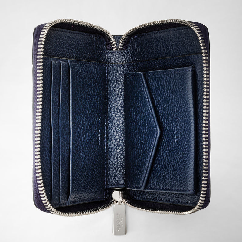 Mini zip around wallet in rugiada leather - navy blue