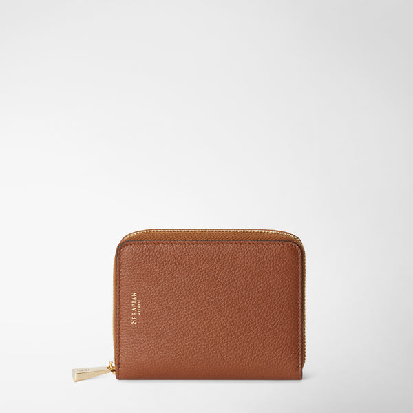 Mini zip around wallet in rugiada leather - cuoio