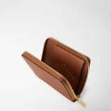 Mini zip around wallet in rugiada leather - cuoio