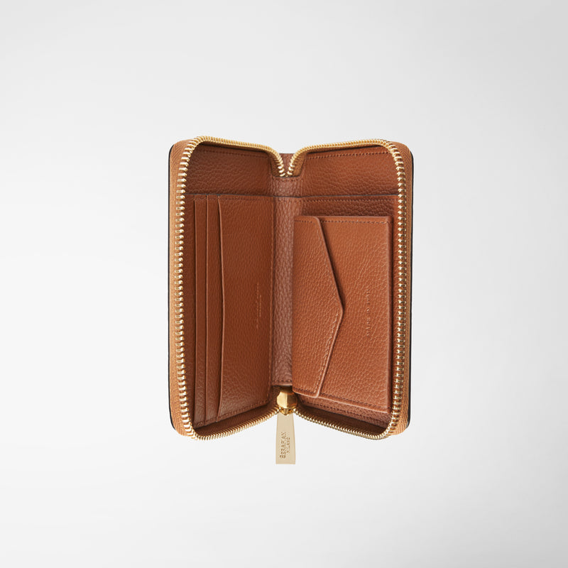 Mini zip around wallet in rugiada leather - cuoio