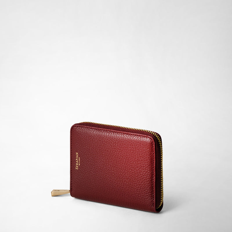 Mini zip around wallet in rugiada leather - burgundy